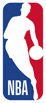 NBA logo with player silhouette in blue and red